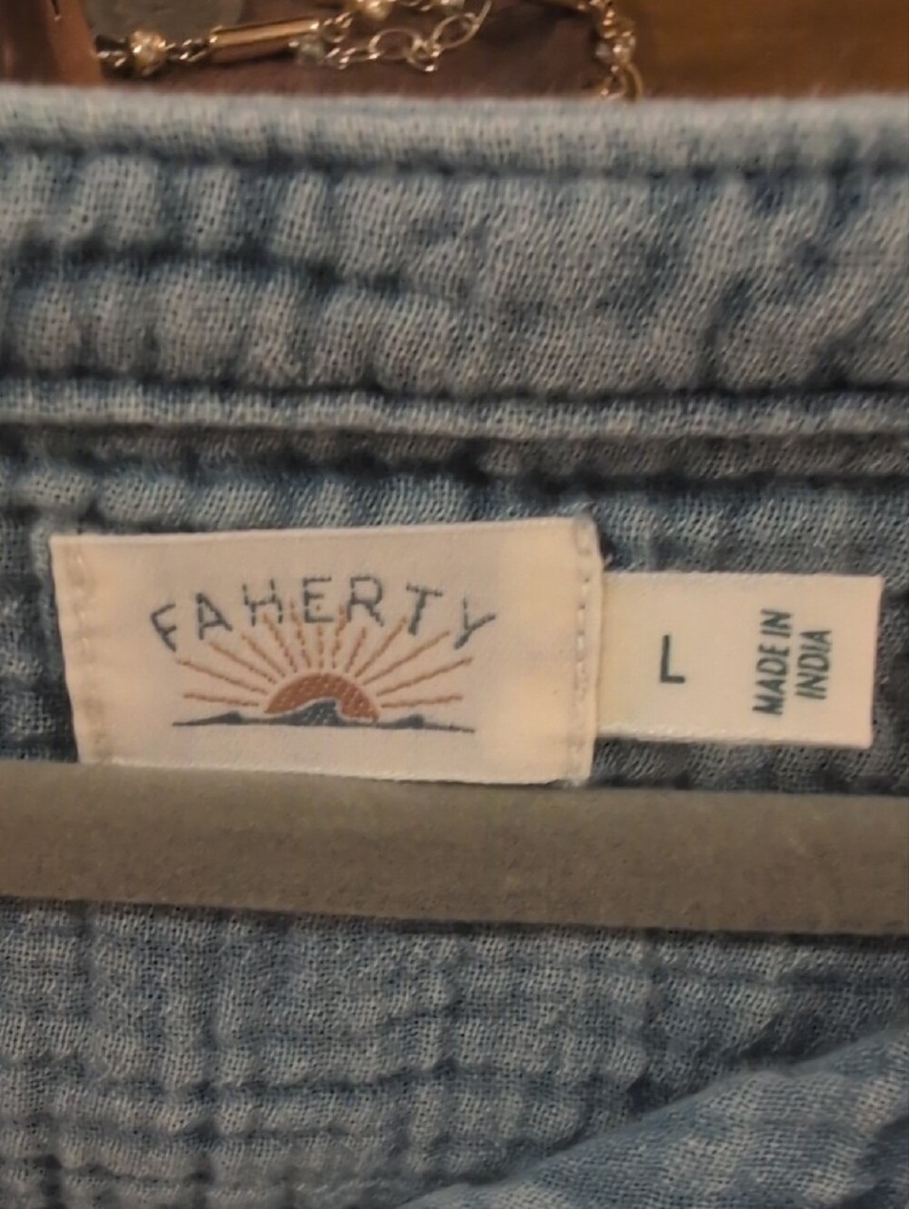 Faherty Sky Blue Gauze Button Henley Tee - Picture 2 of 3